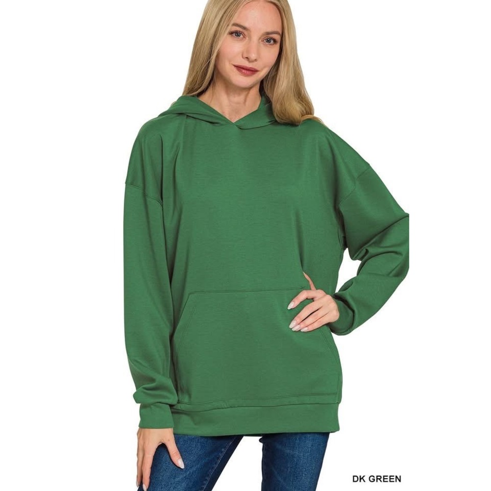 Zenana Oversized Scuba Hoodie in Hunter Green / NWT & In Bag / Kangaroo Pockets